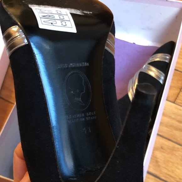 NWT Lulu Guinness black/silver suede heels - Sz 10 / 41 - Picture 8 of 8